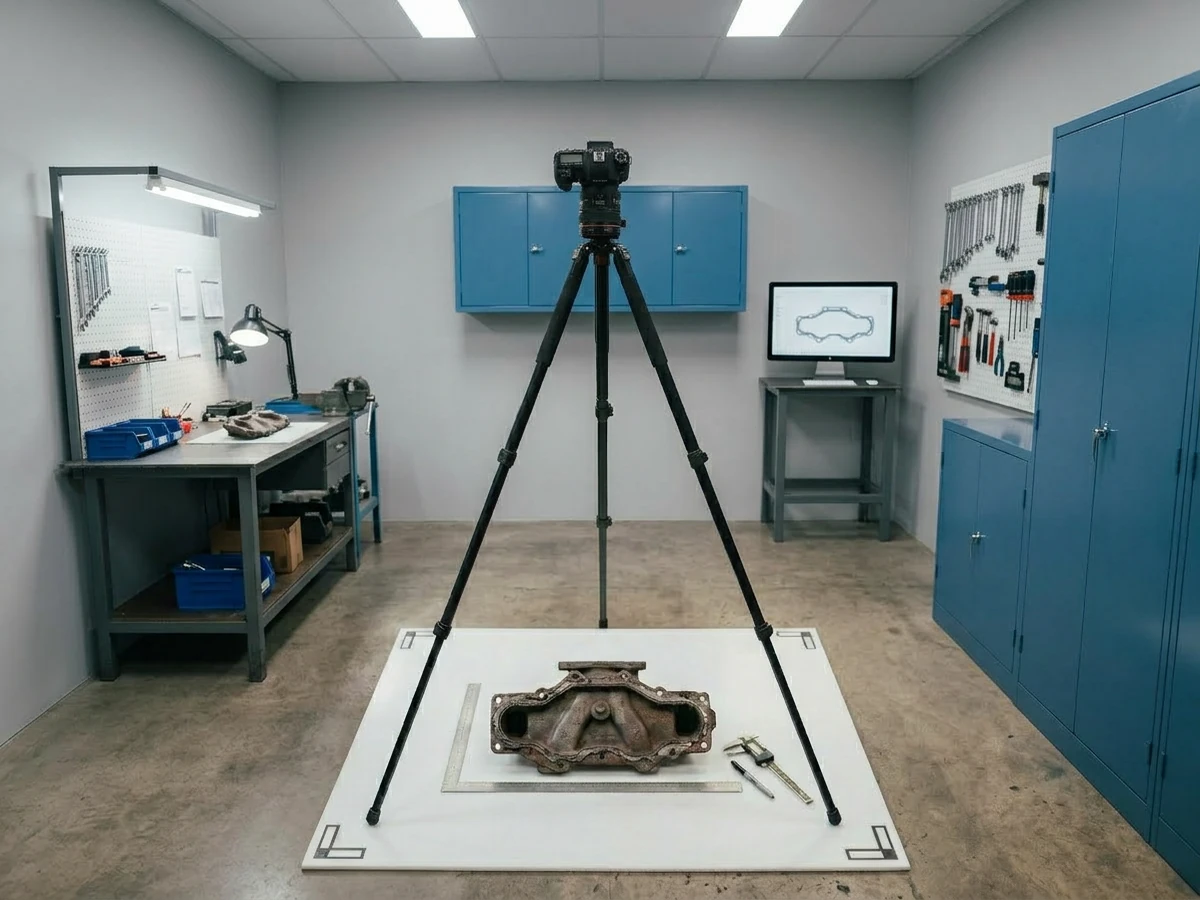 Worn gasket being measured and digitised for reverse engineering