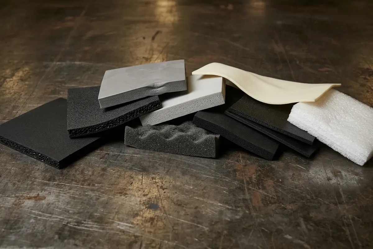Selection of foam and cellular rubber materials including closed-cell and open-cell grades.