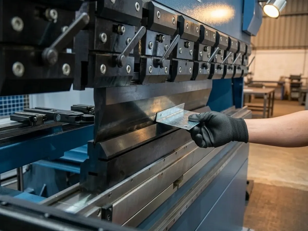 Hydraulic press brake folding a stainless steel sheet